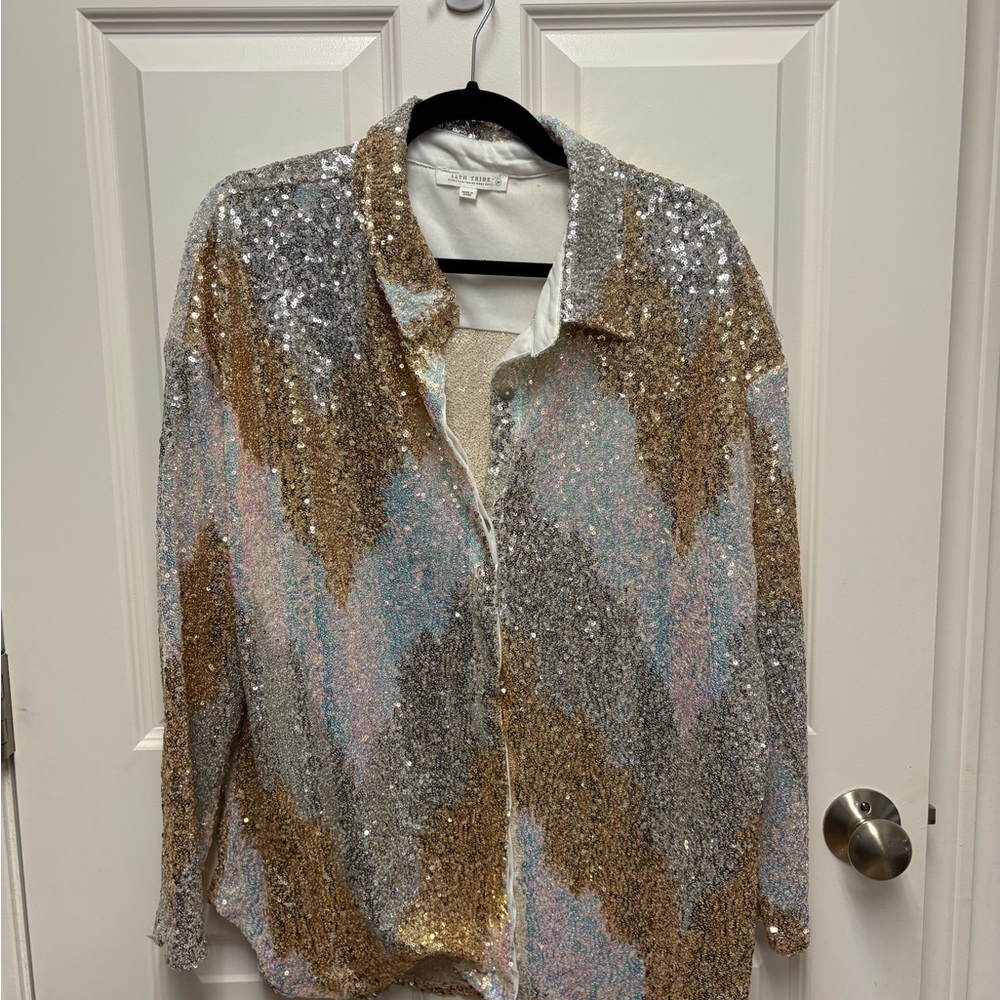 12th Tribe Glittering Sequin Shirt in Gold and Silver